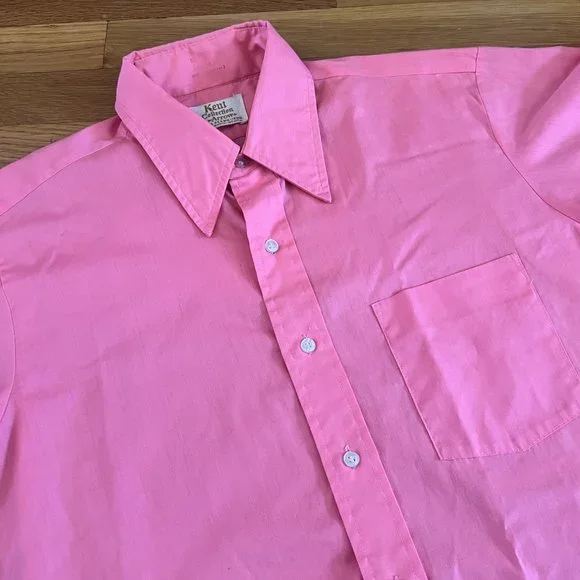 Kent Collection by Arrow Sanforized Vintage 70s PINK Dress Shirt – Men’s 16x34 - Picture 3 of 7